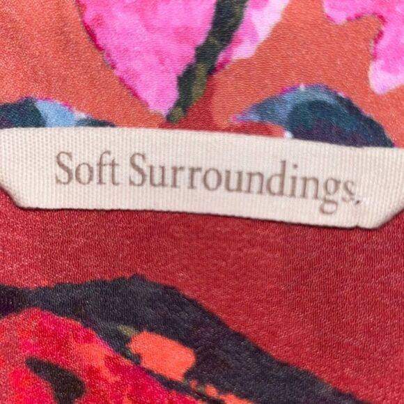 Women's Soft Surroundings Red Watercolor Floral Viscose Colllared Midi Dress Sm - Picture 7 of 13